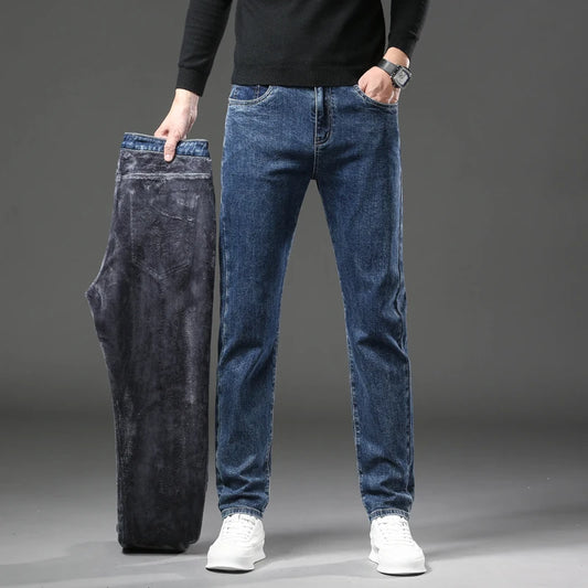 Jeans chauds pour homme en tissu de velours épais coupe ajustée