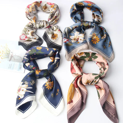 foulard en satin de soie fleuri pour femme