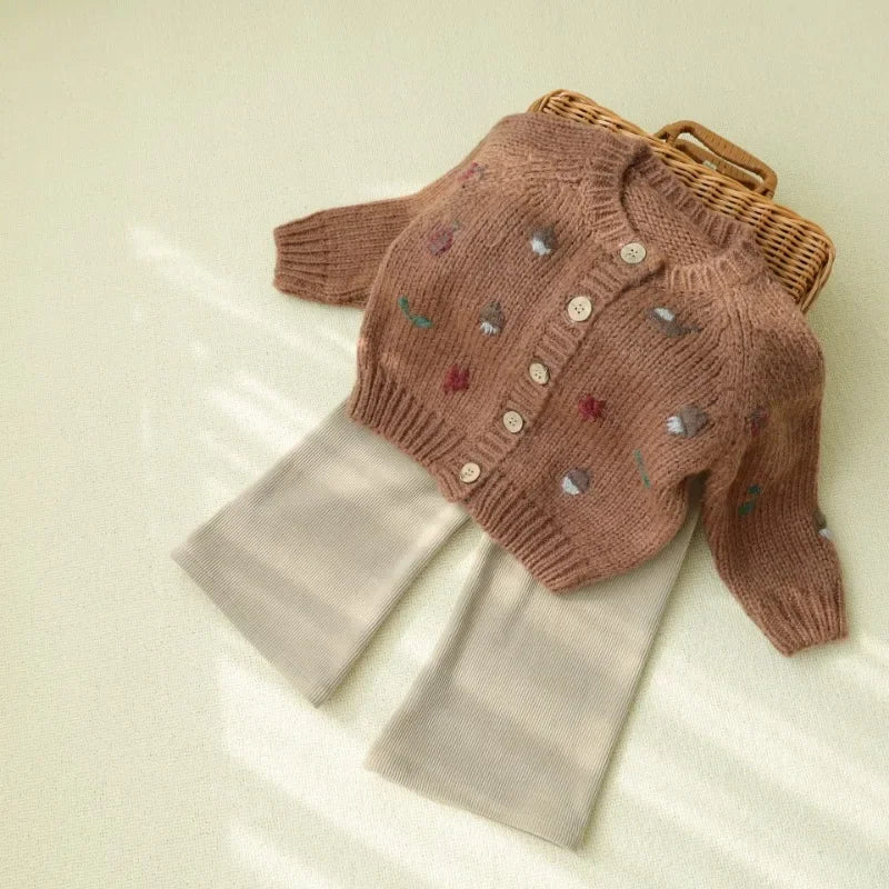 Pull cardigan en laine pour filles de 1 à 8 ans