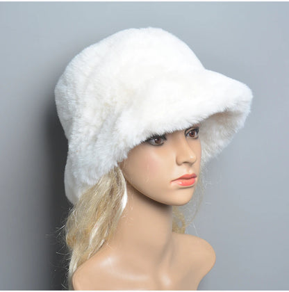 Chapeau en Fausse Fourrure de Lapin Doublé Coton pour Femme en Hiver