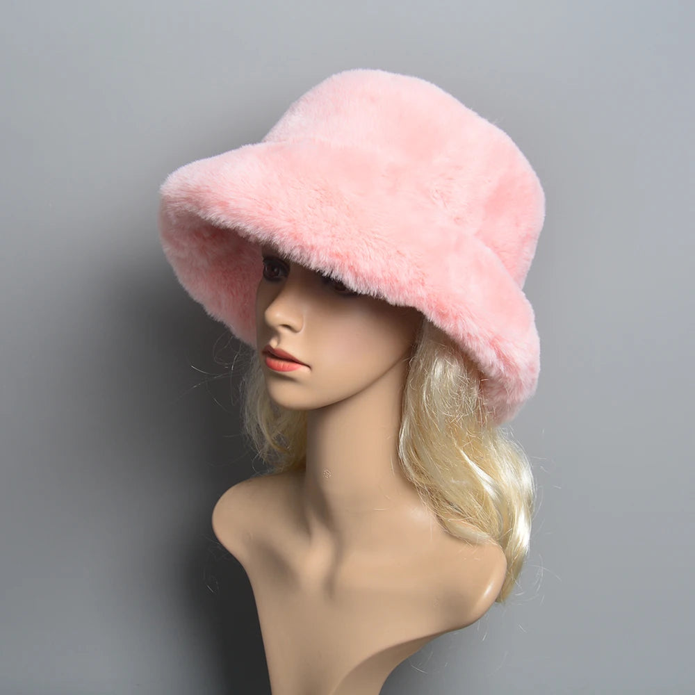 Chapeau en Fausse Fourrure de Lapin Doublé Coton pour Femme en Hiver