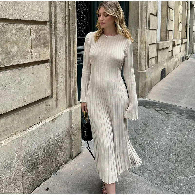 Robe longue en tricot plissée et élégante pour femme