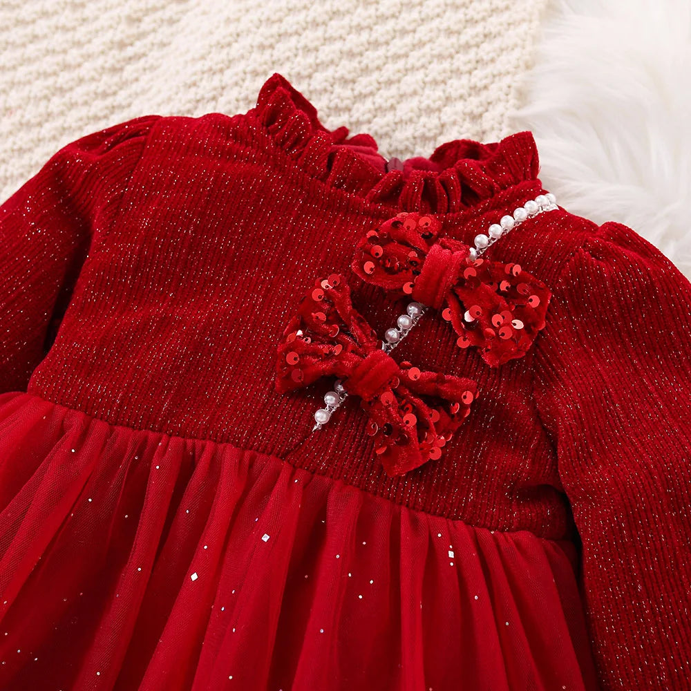 Robe de soirée princesse de Noël rouge pour fille de 9 mois à 3 ans