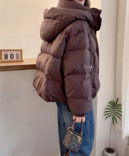 Korean Women's Hooded Cotton Parka Down Jacket Plus Size Warm and Spacious 