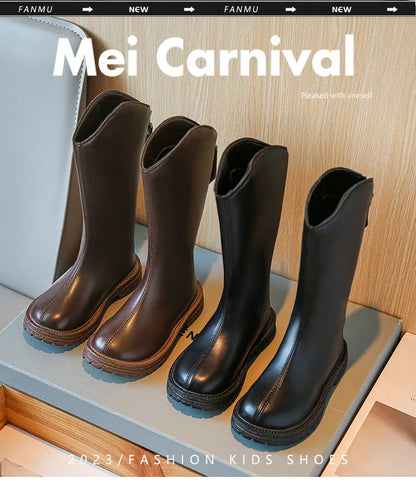 Bottes longues en cuir pour filles et enfants