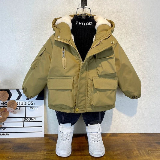 Manteau d'hiver à capuche en coton épais pour garçon