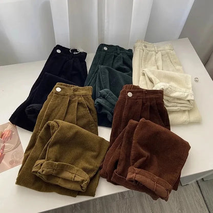 Women's Classic High Waist Corduroy Pants Spring and Autumn 