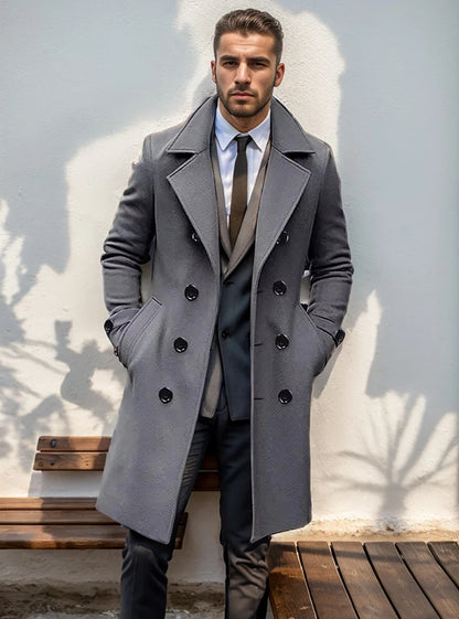 Manteau long en laine à double boutonnage pour hommes