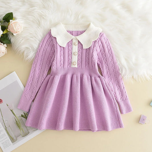 Robe tricotée d'hiver pour filles de 3 à 7 ans