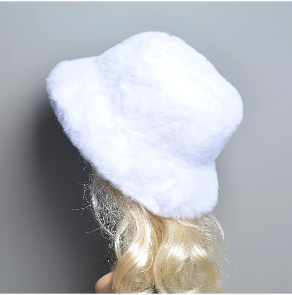 Chapeau en Fausse Fourrure de Lapin Doublé Coton pour Femme en Hiver