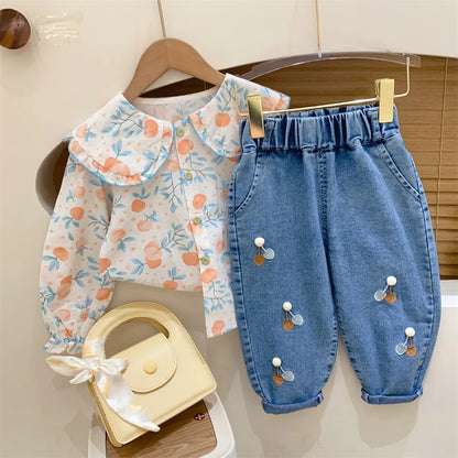 Jean fleuri brodé pour enfants pour filles