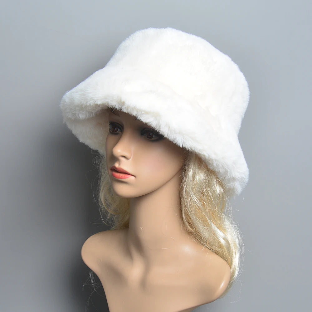 Chapeau en Fausse Fourrure de Lapin Doublé Coton pour Femme en Hiver