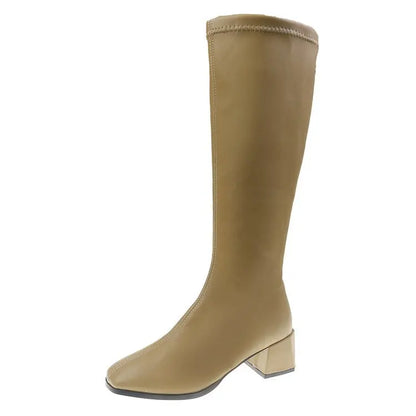 Bottes longues en cuir à talon bas pour femme