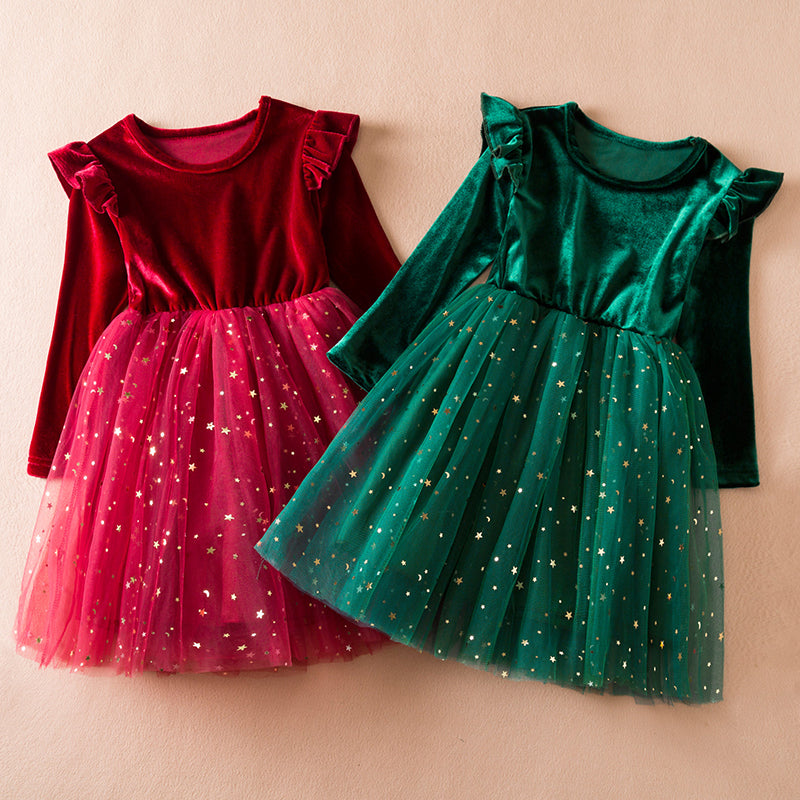 Robe de princesse de Noël en maille à paillettes pour fille de 3 à 8 ans