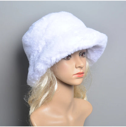 Chapeau en Fausse Fourrure de Lapin Doublé Coton pour Femme en Hiver