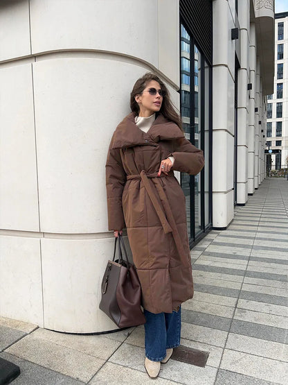 Talenza Winter Slim Long Jacket Women's New Loose Casual Warm Parka Pocket Long Sleeve Long Cotton Down Jacket Women's Jacket