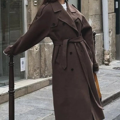 Manteau élégant en laine marron pour femme