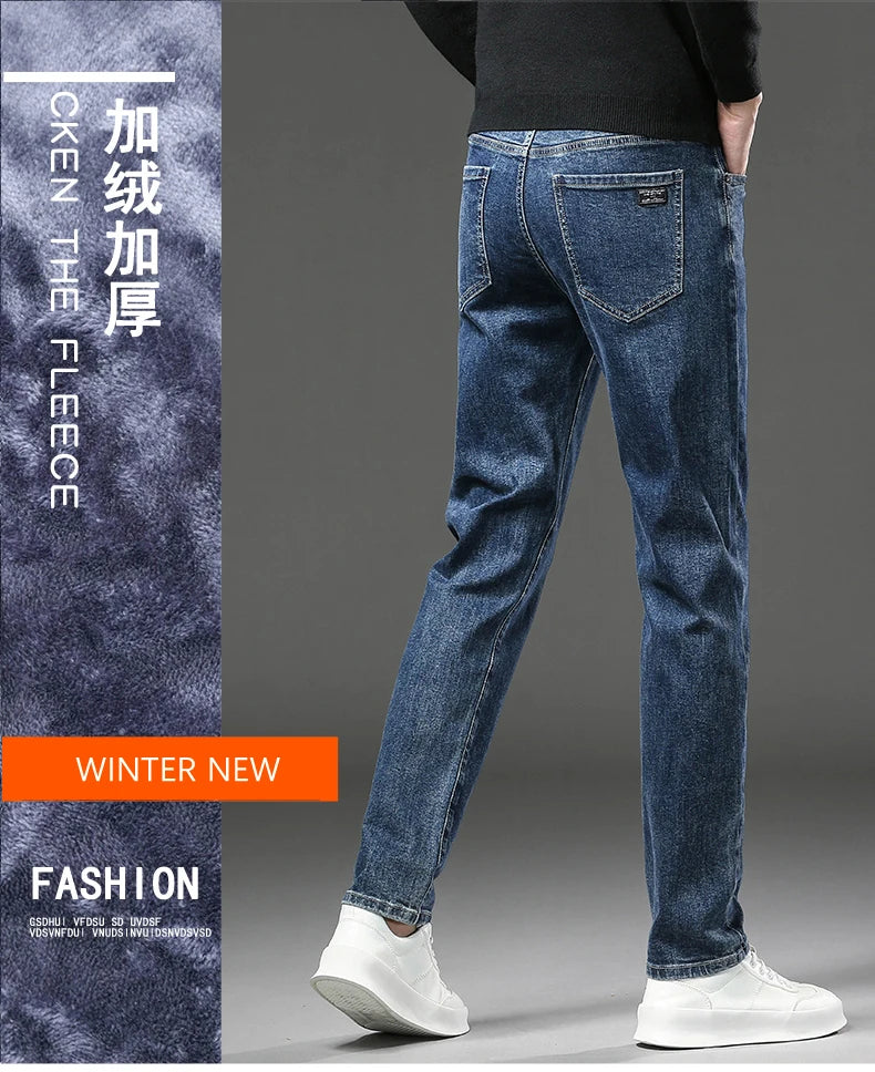 Jeans chauds pour homme en tissu de velours épais coupe ajustée