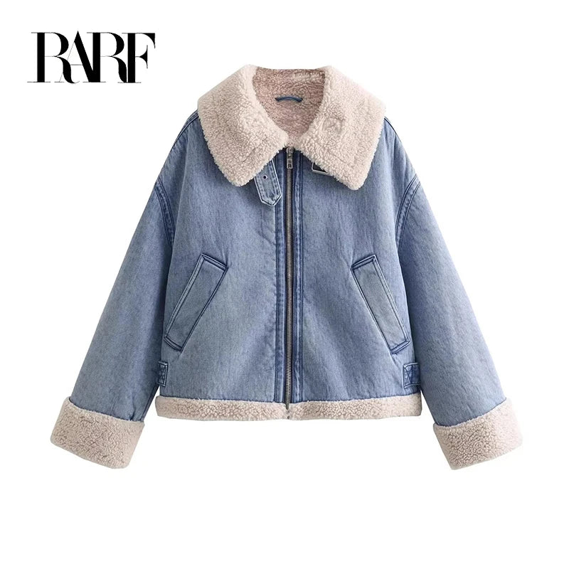 Women's Classic Blue Denim Thick Warm Jacket