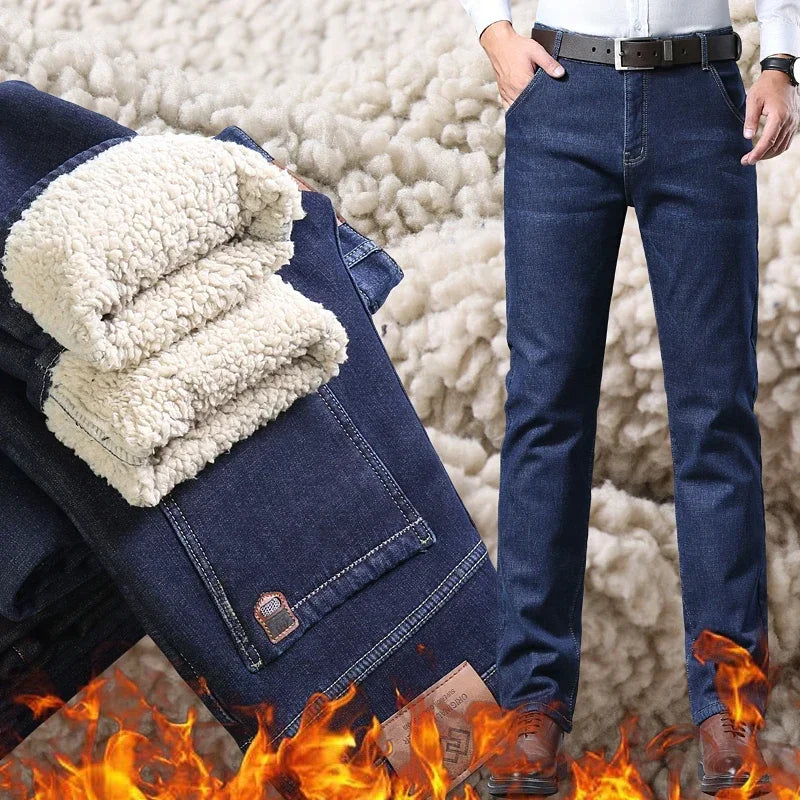 Jeans d'hiver en polaire épaisse pour hommes