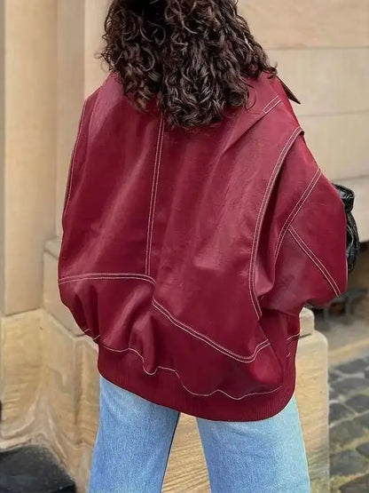 Veste ample en cuir PU pour femmes - Mode de rue