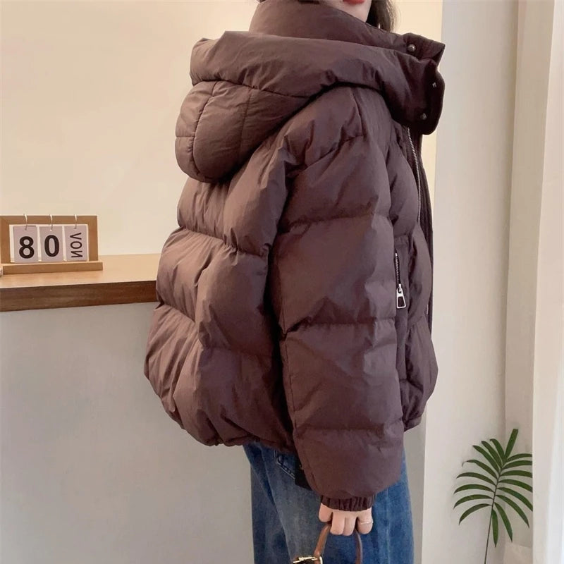 Korean Women's Hooded Cotton Parka Down Jacket Plus Size Warm and Spacious 