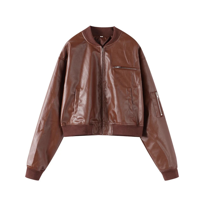 Blouson bomber en cuir pour femme - Mode de rue