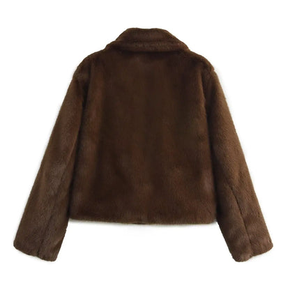 European and American style new fashion simple versatile lapel zipper imitation fur foreign style jacket