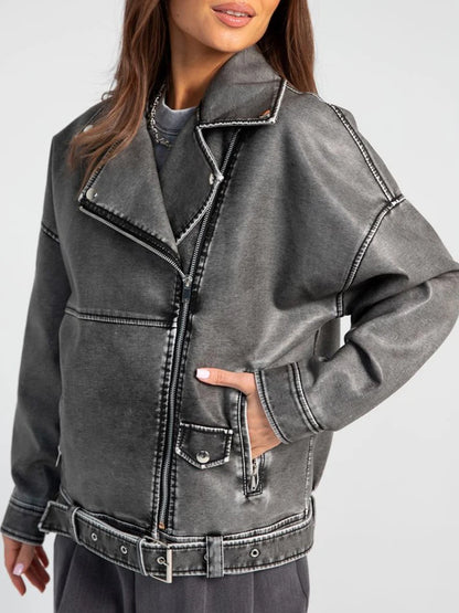 Women's Faux Leather Loose Jacket - Classic Street Fashion