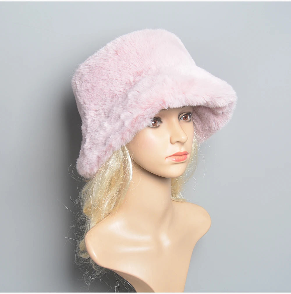 Chapeau en Fausse Fourrure de Lapin Doublé Coton pour Femme en Hiver