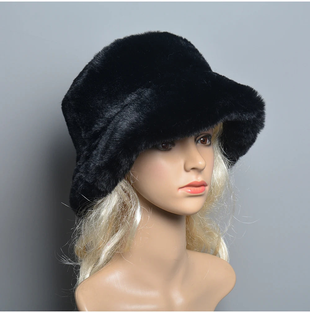 Chapeau en Fausse Fourrure de Lapin Doublé Coton pour Femme en Hiver