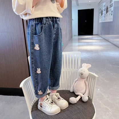 Jeans enfant à motifs lapins pour fille