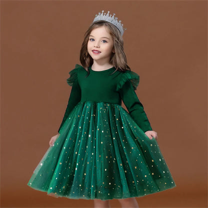 Robe de princesse de Noël en maille à paillettes pour fille de 3 à 8 ans