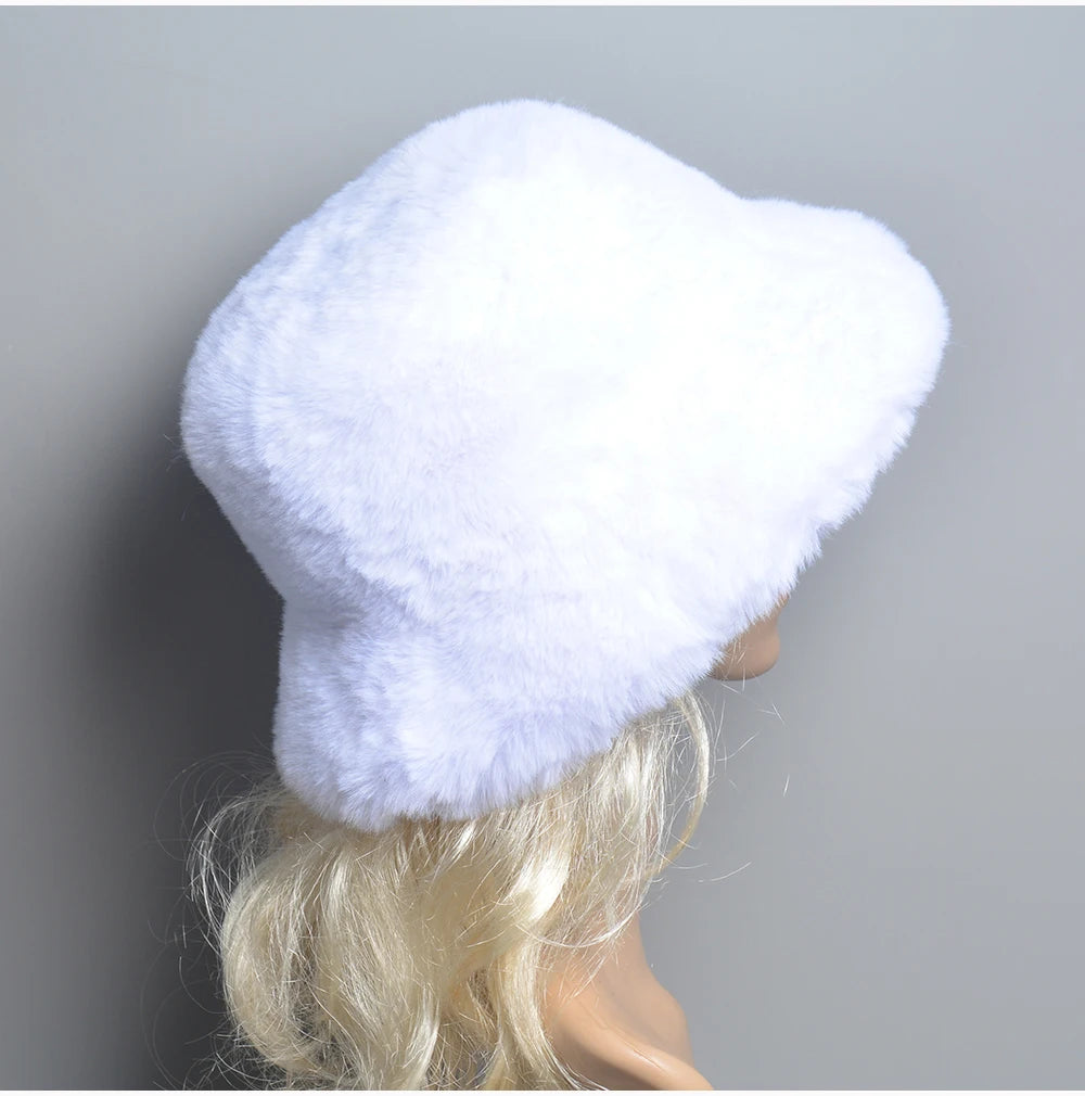 Chapeau en Fausse Fourrure de Lapin Doublé Coton pour Femme en Hiver