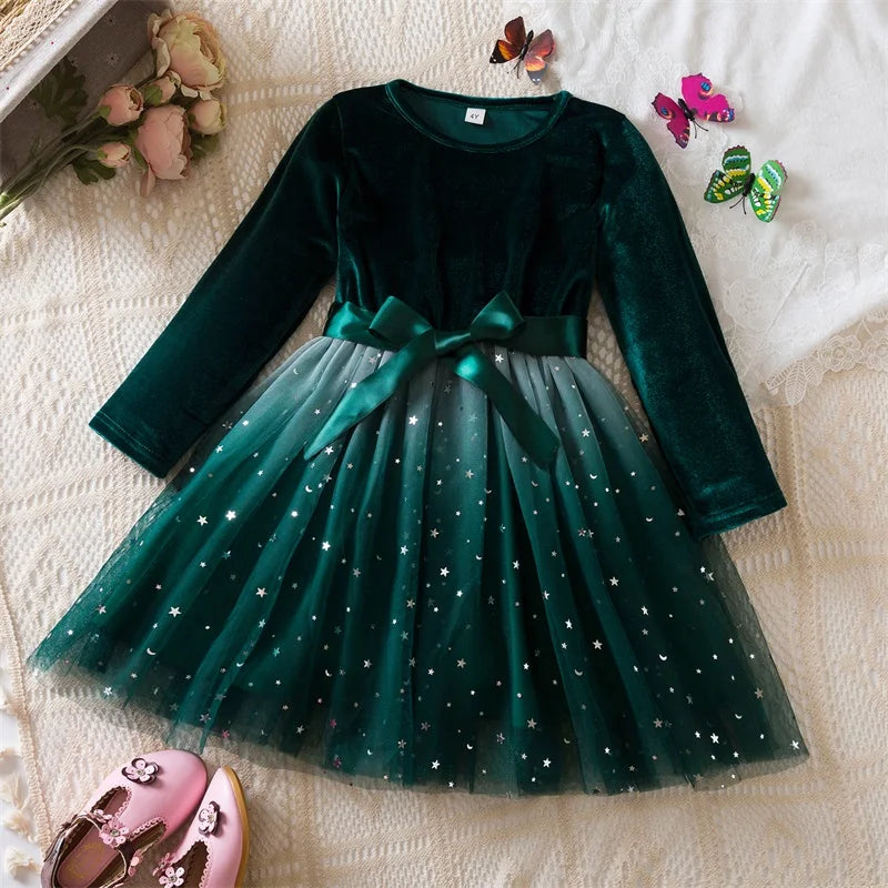 Robe de princesse de Noël en maille à paillettes pour fille de 3 à 8 ans