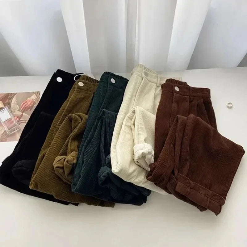 Women's Classic High Waist Corduroy Pants Spring and Autumn 