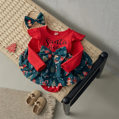 Robe de Noël avec bandeau à nœud pour bébés fille de 0 à 18 mois