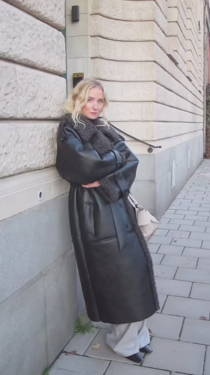 Manteau en cuir avec doublure polaire pour femmes